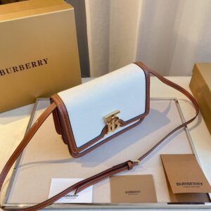Burberry Small Two-tone Canvas and Leather TB Bag