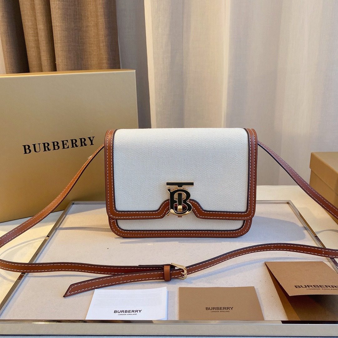Burberry Small Two-tone Canvas and Leather TB Bag