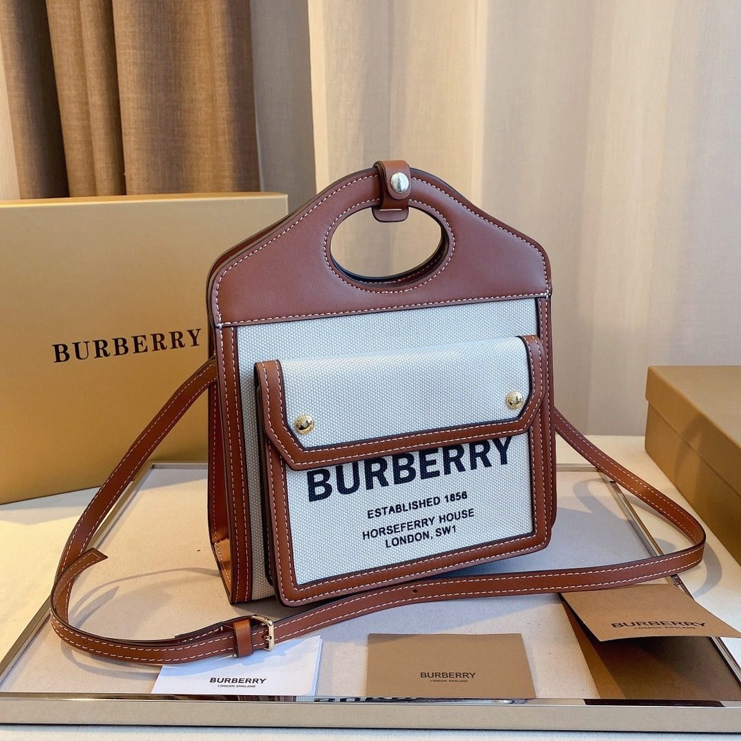Burberry mini Two-tone Canvas and Leather Pocket Bag
