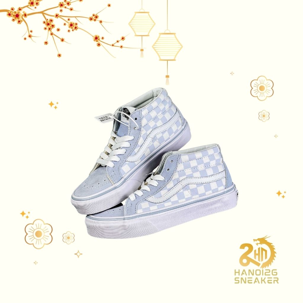 Giày Sneaker Vans Checkerboard Plaid Tiffany Blue Mid-top