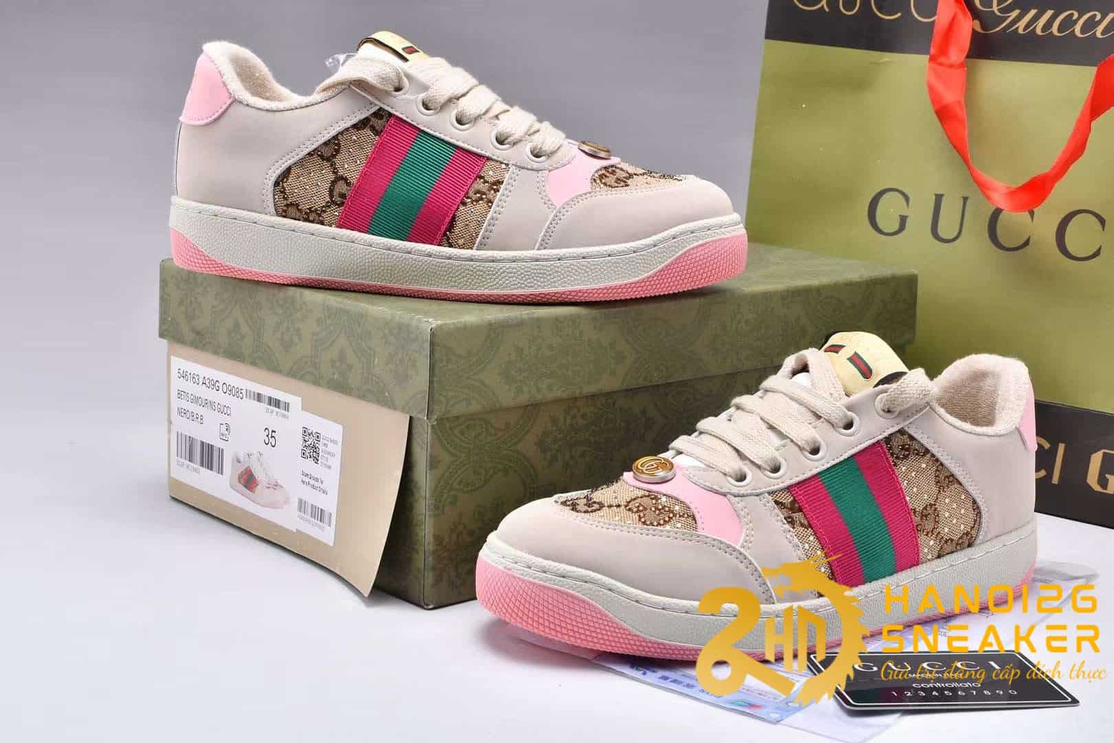 Giày Sneaker Gucci Screener Distressed Pink Siêu đẹp