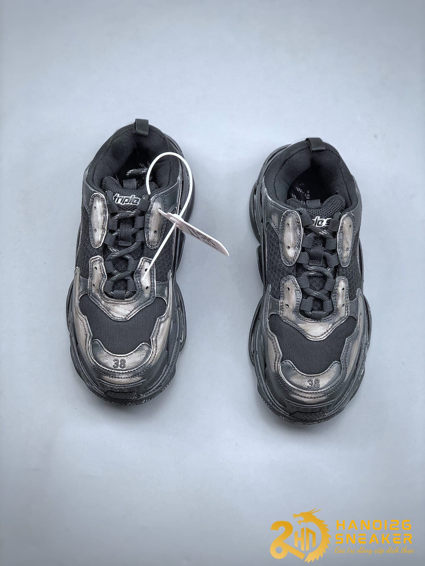 Giày Balenciaga Triple S Đen Phối Sơn Bạc REP 11 Cao Cấp (2)