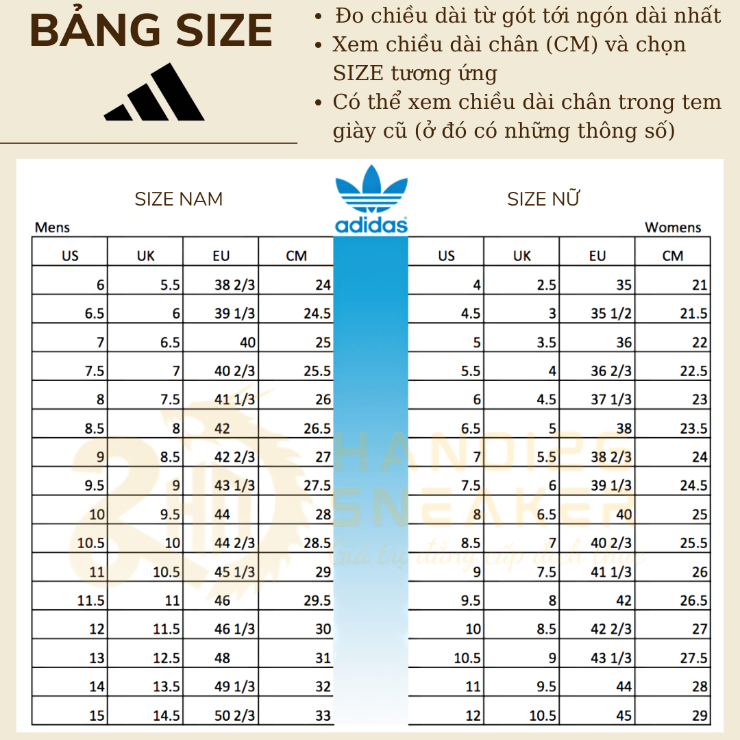 Bảng Size Giày ADIDAS