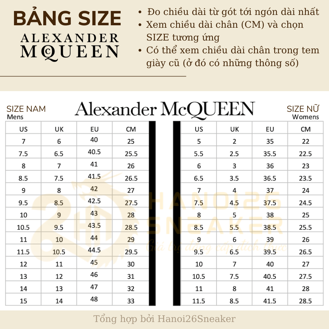 Bảng Size Giày ALEXANDER MCQUEEN