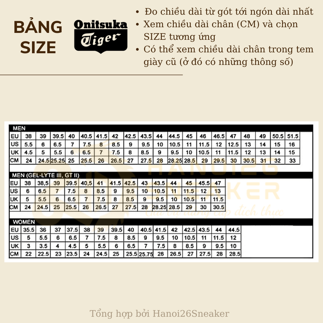 Bảng Size Giày Asics _ Size Giày Onitsuka Tiger