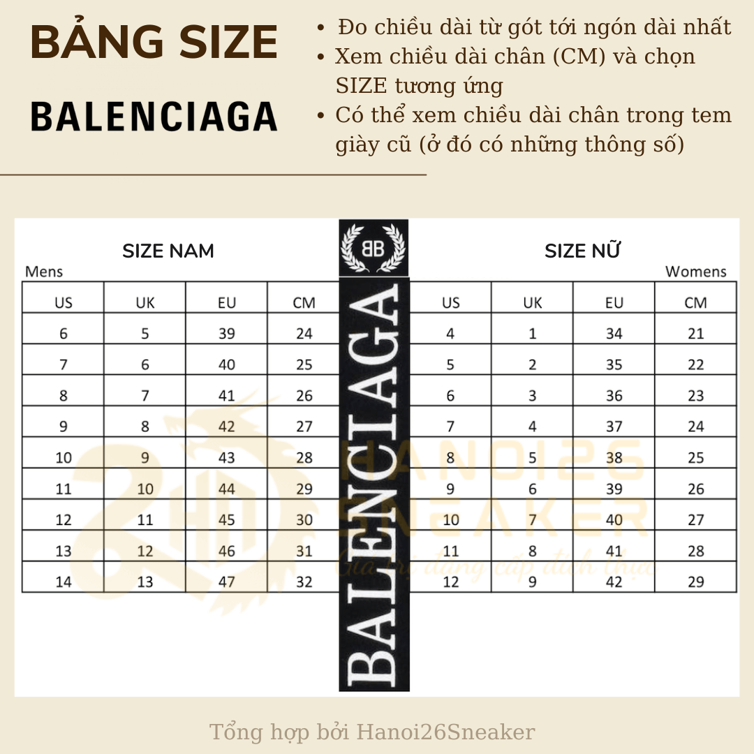 Bảng Size Giày BALENCIAGA