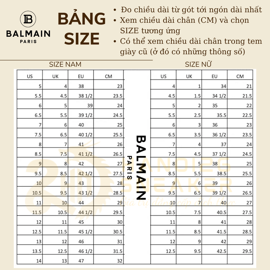 Bảng Size Giày BALMAIN