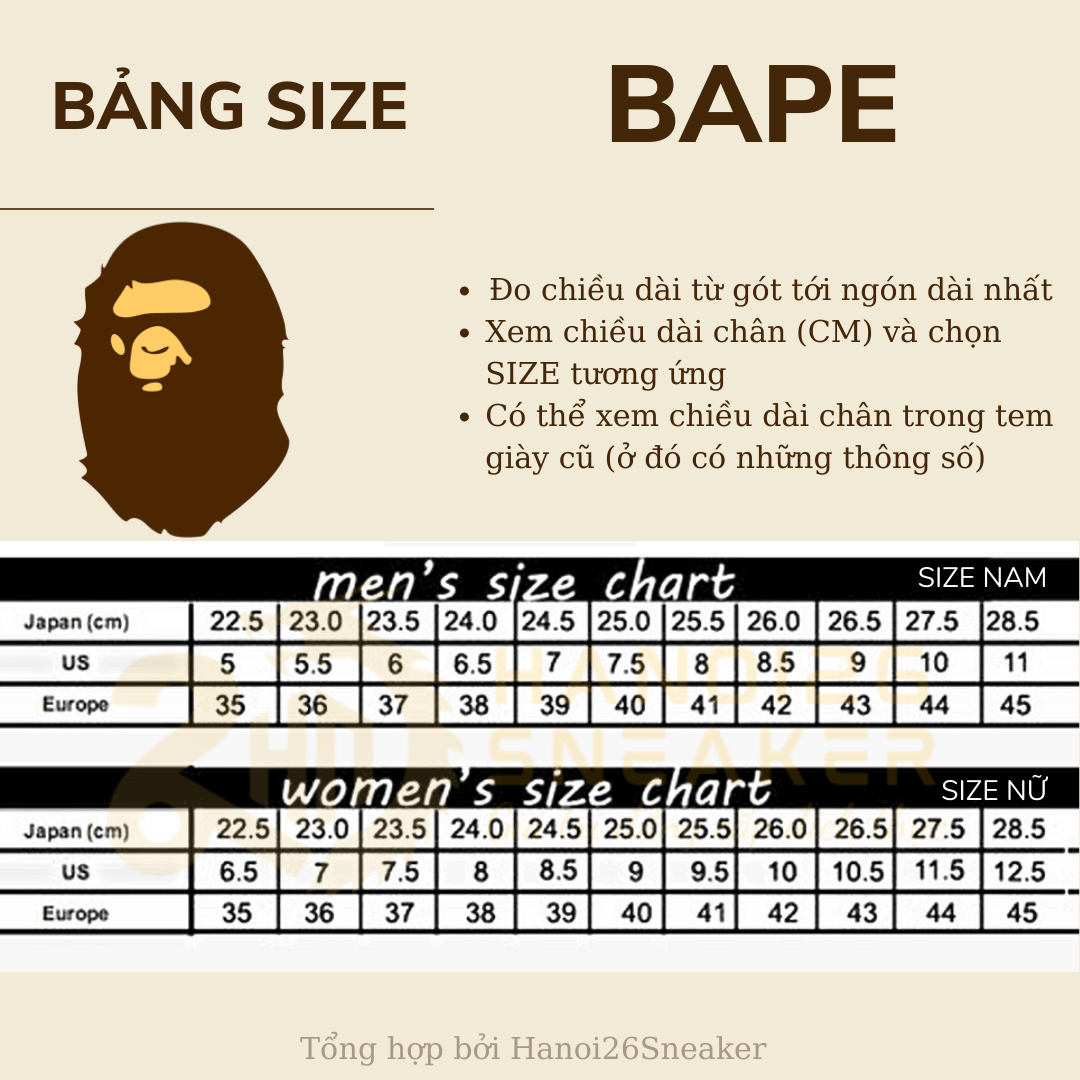Bảng Size Giày BAPE