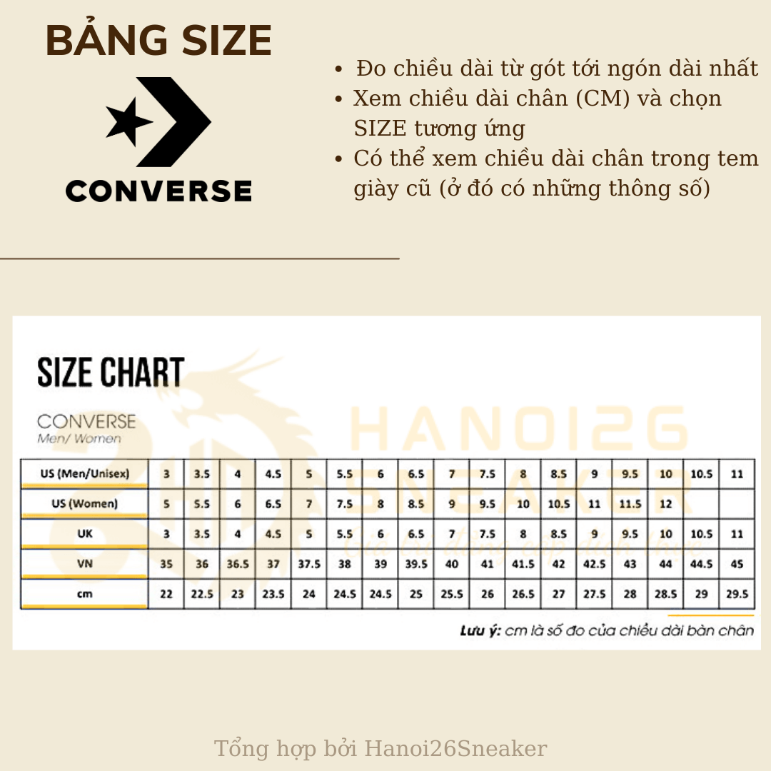 Bảng Size Giày CONVERSE