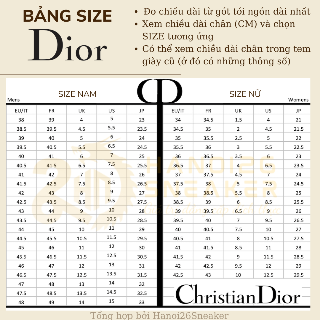 Bảng Size Giày DIOR