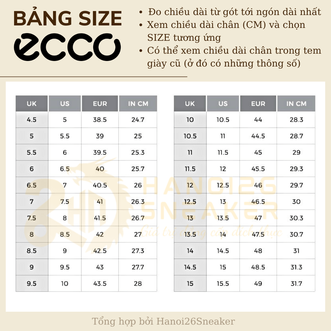 Bảng Size Giày ECCO