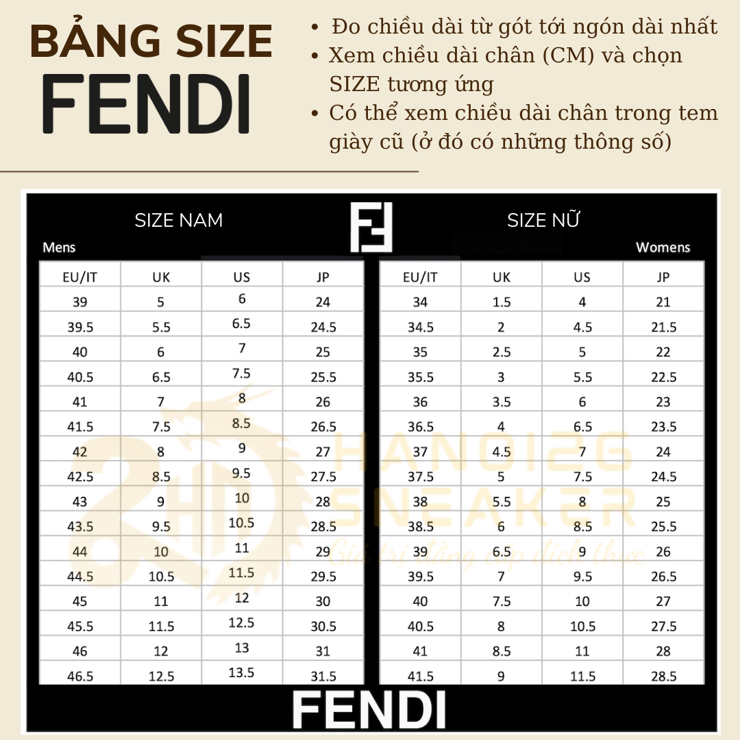 Bảng Size Giày FENDI