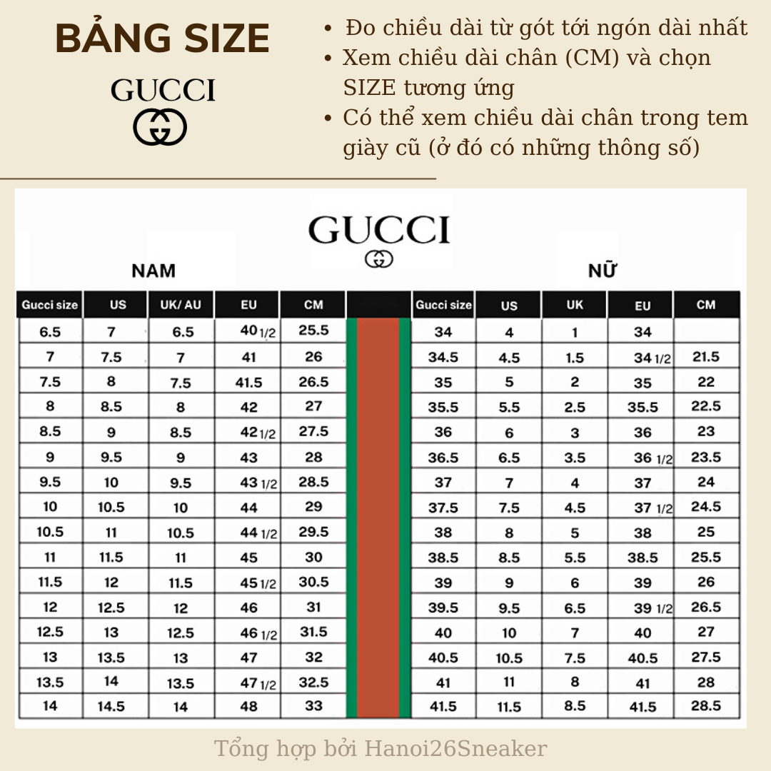 Bảng Size Giày GUCCI