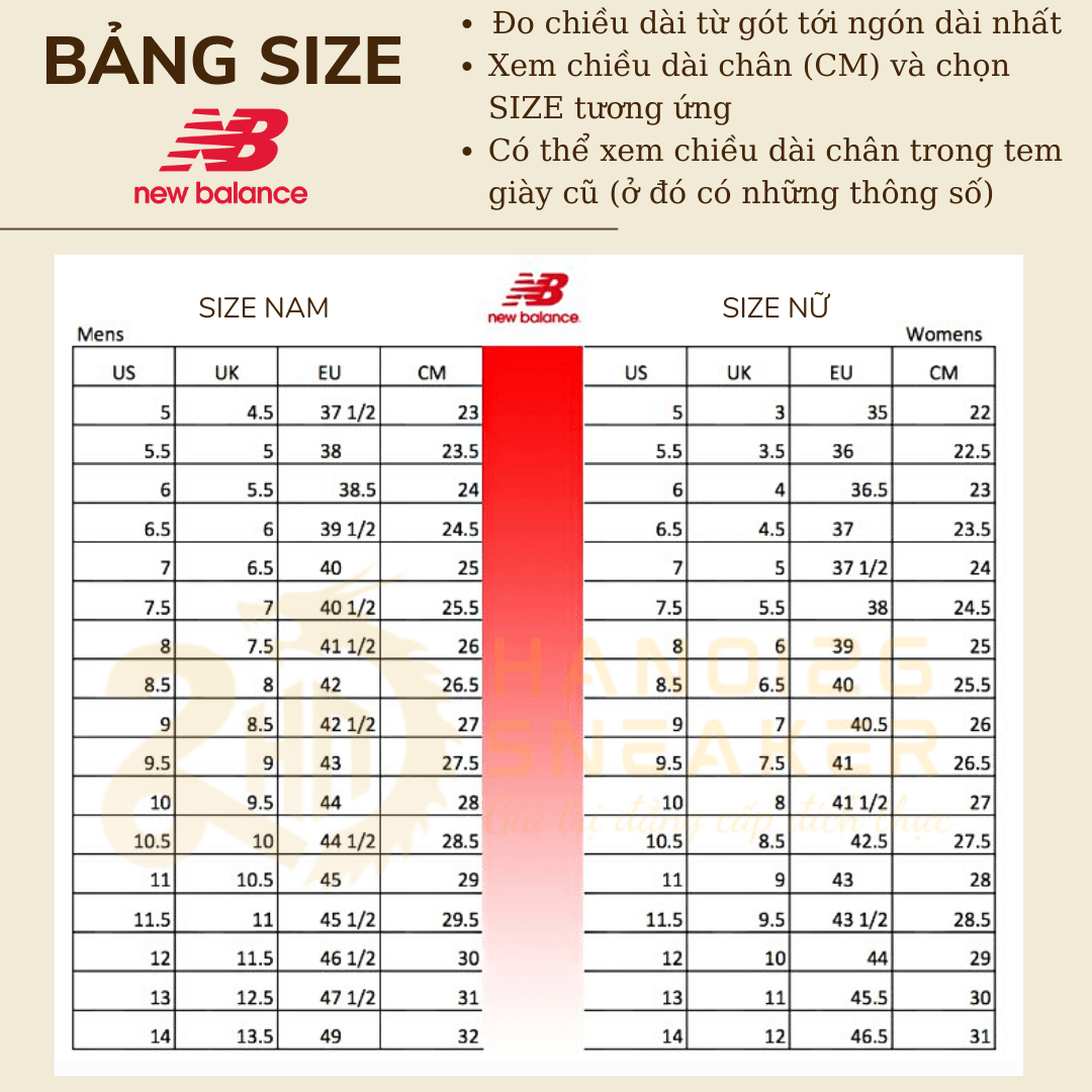 Bảng Size Giày NEWBALANCE