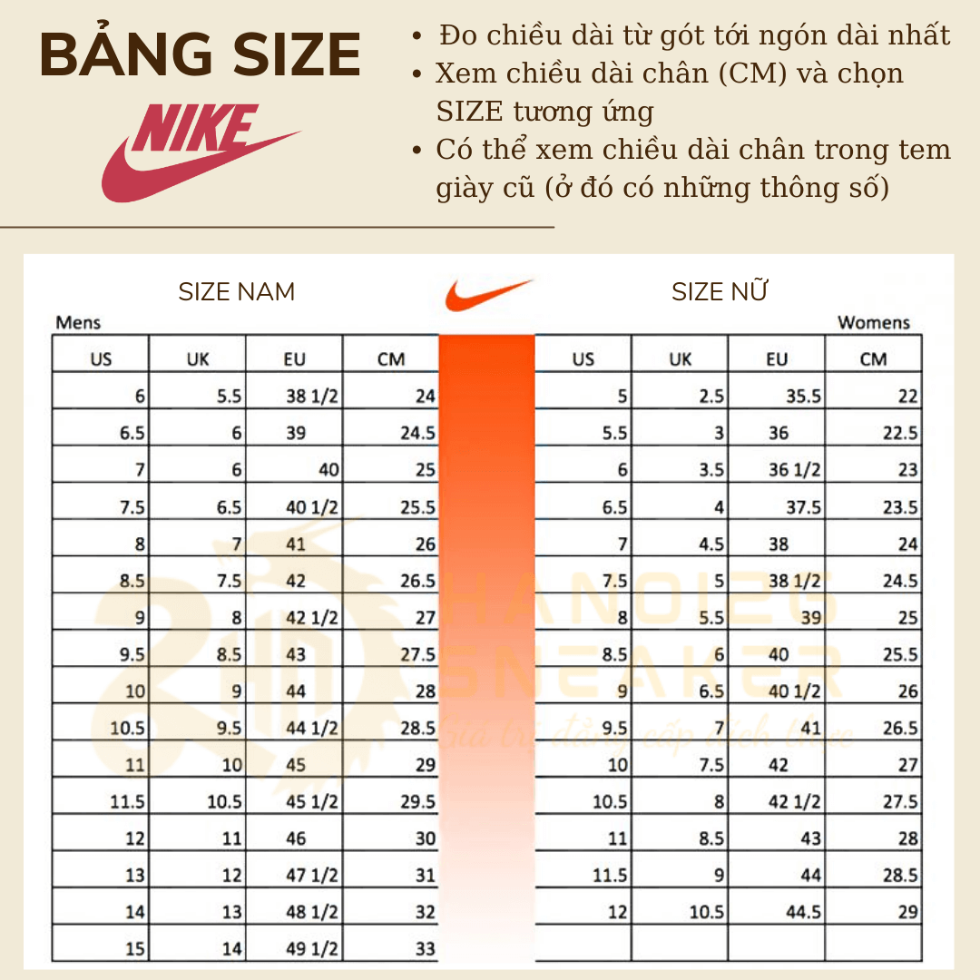 Bảng Size Giày NIKE