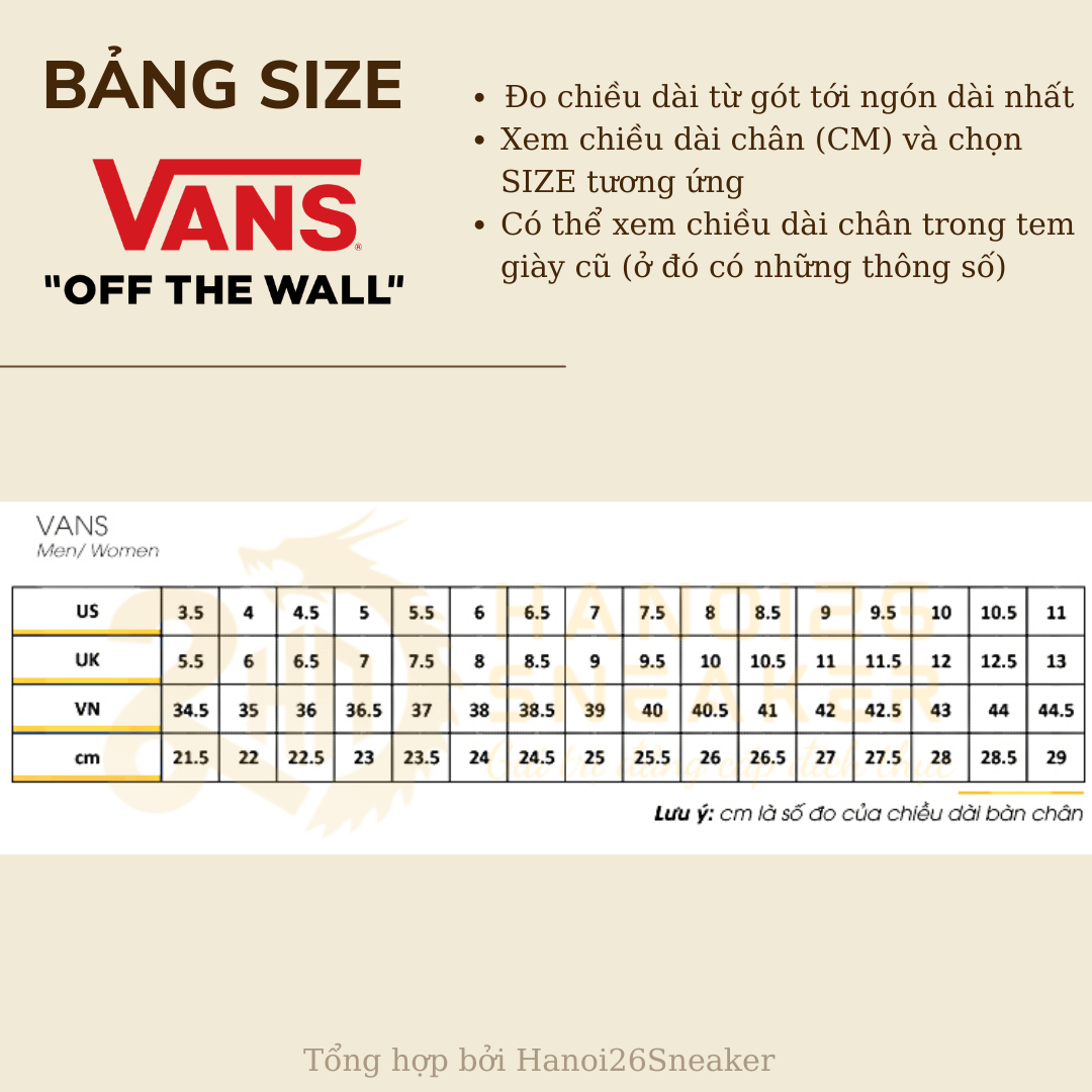 Bảng Size Giày VANS