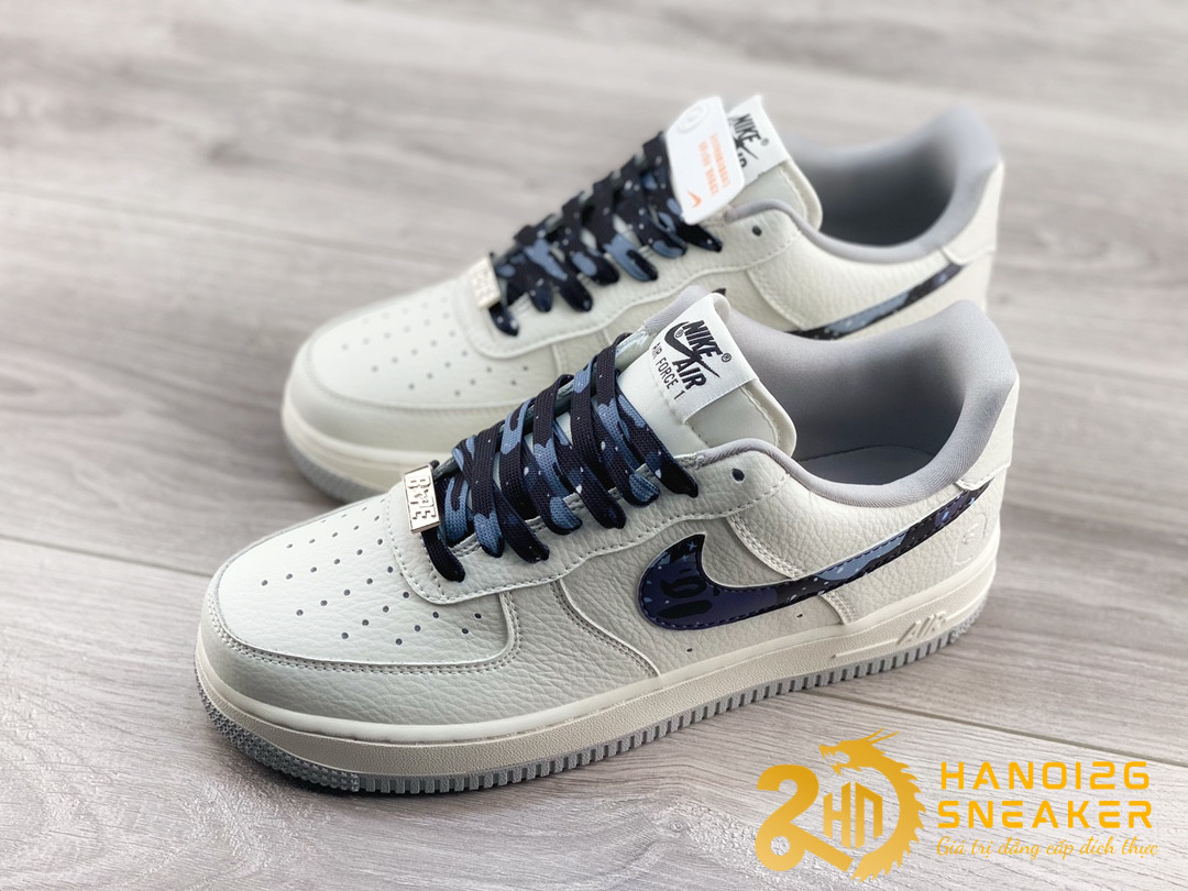 Giày Bape X Nike Air Force 1 07 Low White Light Grey Black (4)