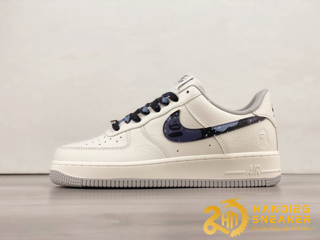 Giày Bape X Nike Air Force 1 07 Low White Light Grey Black