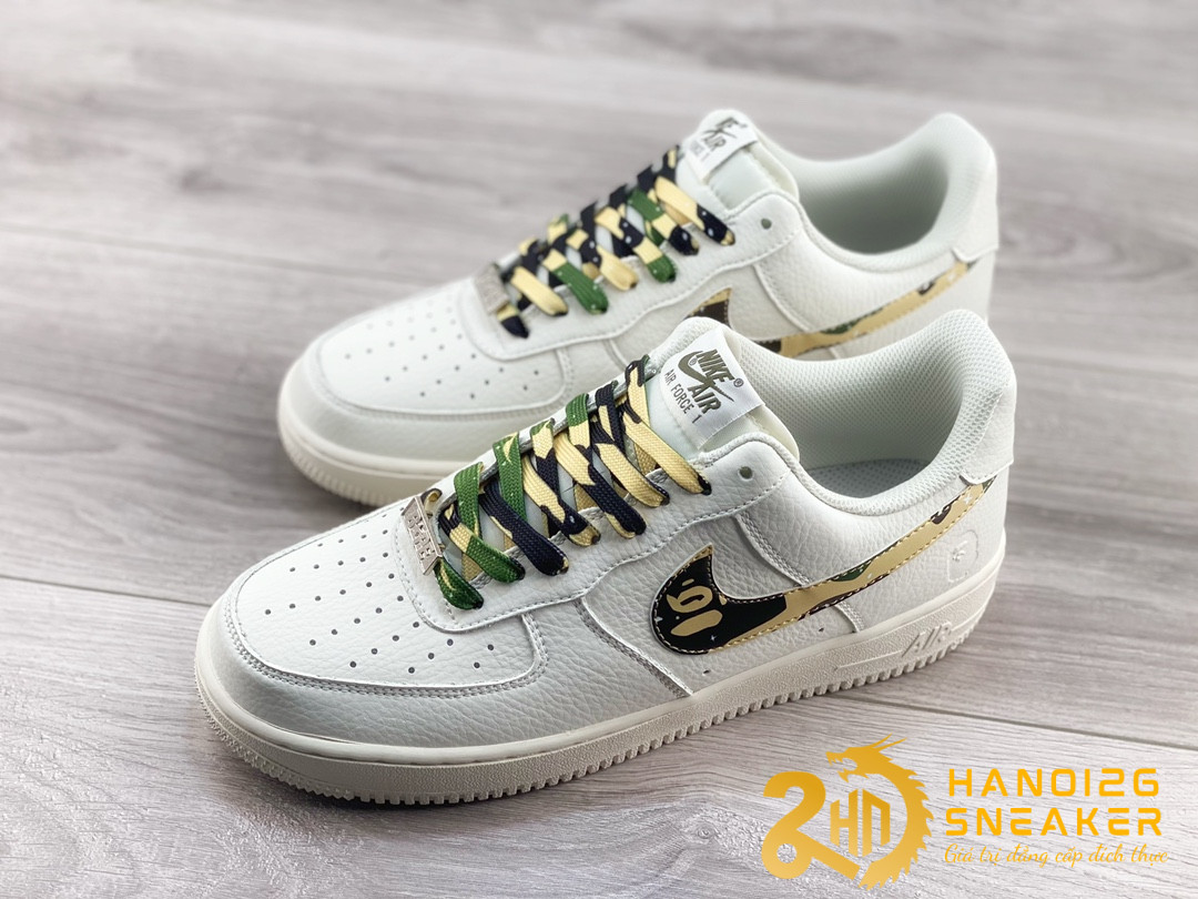Giày Bape X Nike Air Force 1 07 Low White Black Camo (4)