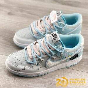 Giày Futura X Nike Dunk Low Fleece Swoosh Worn Blue (1)