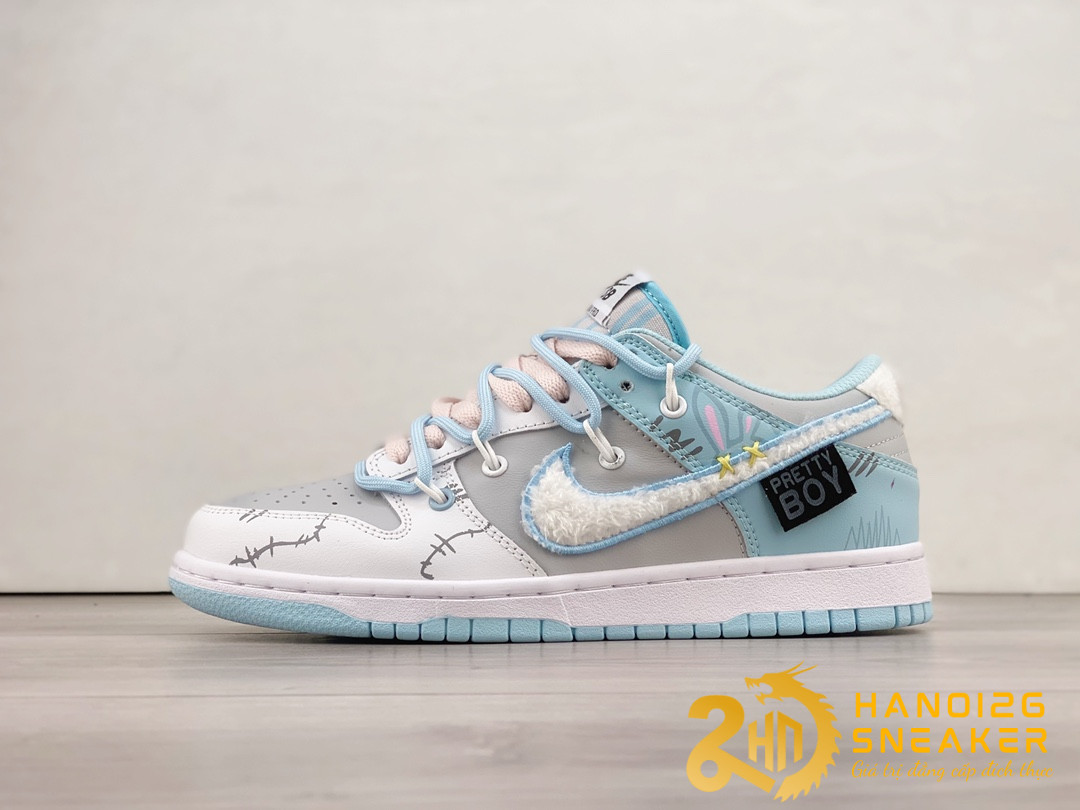 Giày Futura x Nike Dunk Low Fleece Swoosh Worn Blue