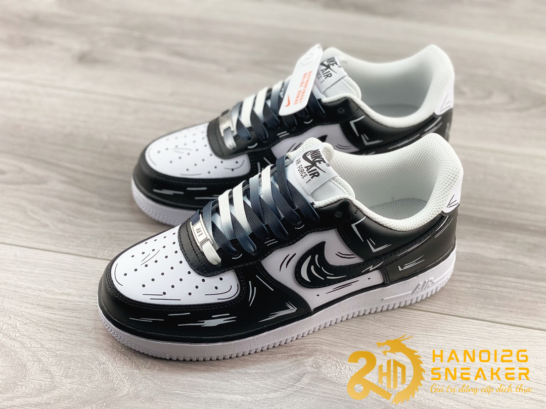 Giày Nike Air Force 1 Custom Low Cartoon Black White (1)