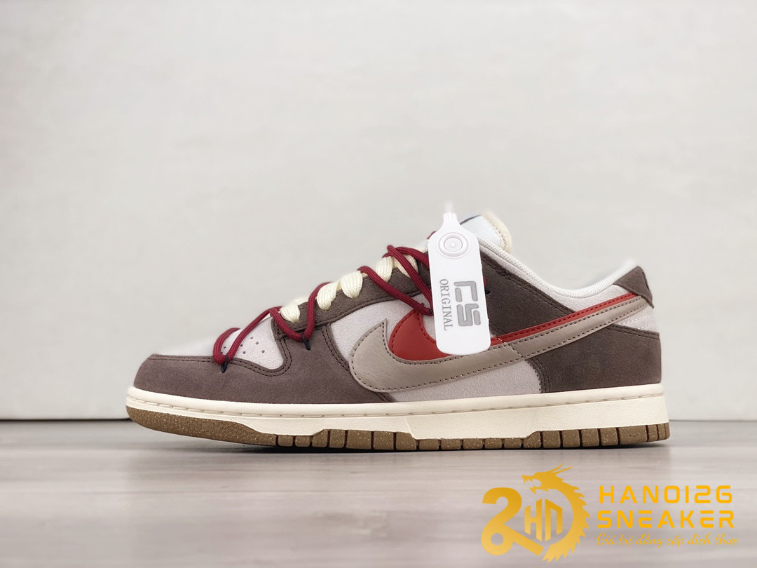 Giày SB Dunk Low 85 Double Swoosh Brown Red