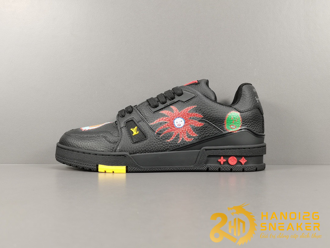 Giày Louis Vuitton x Yayoi Kusama Trainer Black Print Like Auth