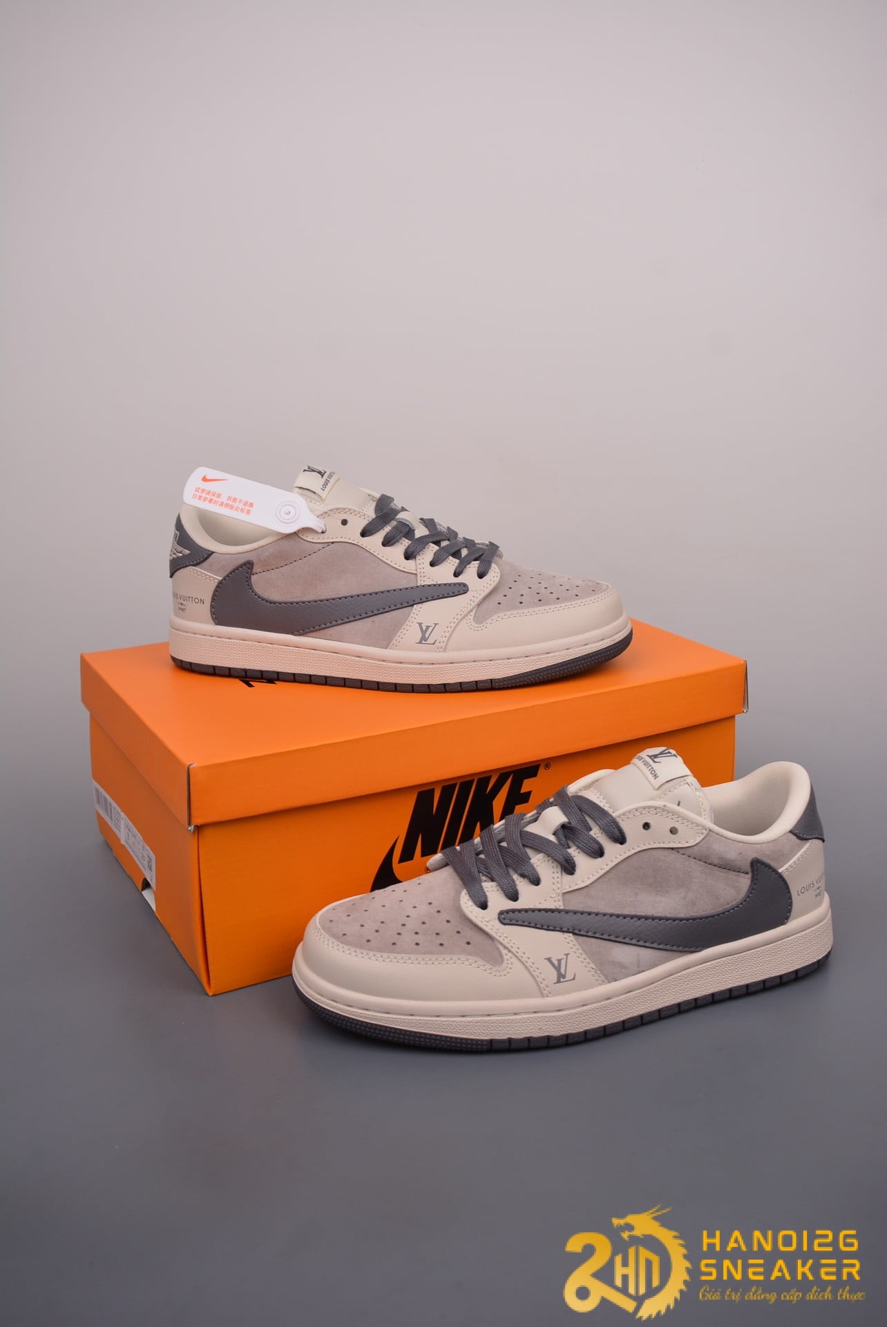 Giày Travis Scott x Air Jordan 1 Low LV Grey Beige