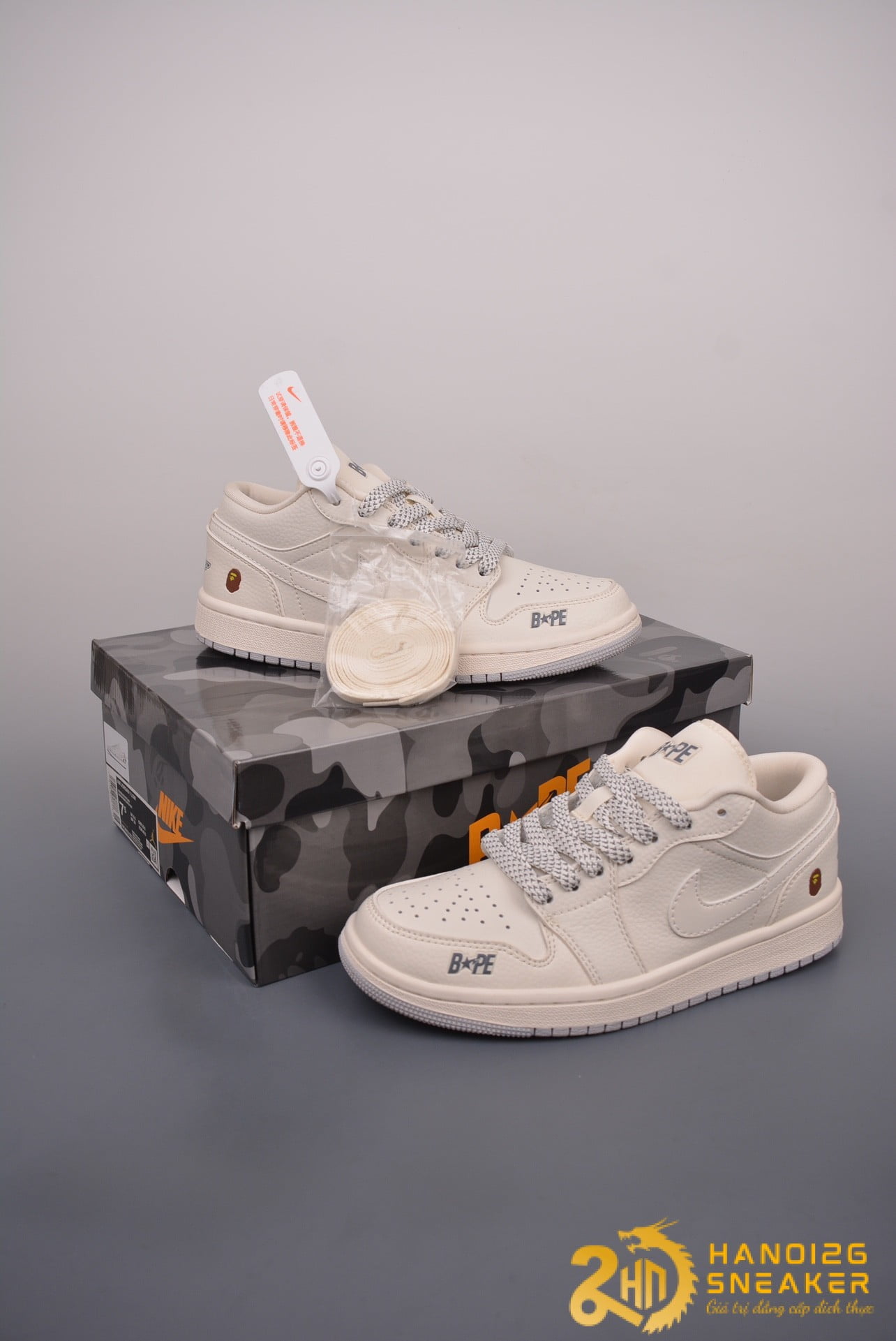 Giày Nike Air Jordan 1 Low BAPE Off White Grey