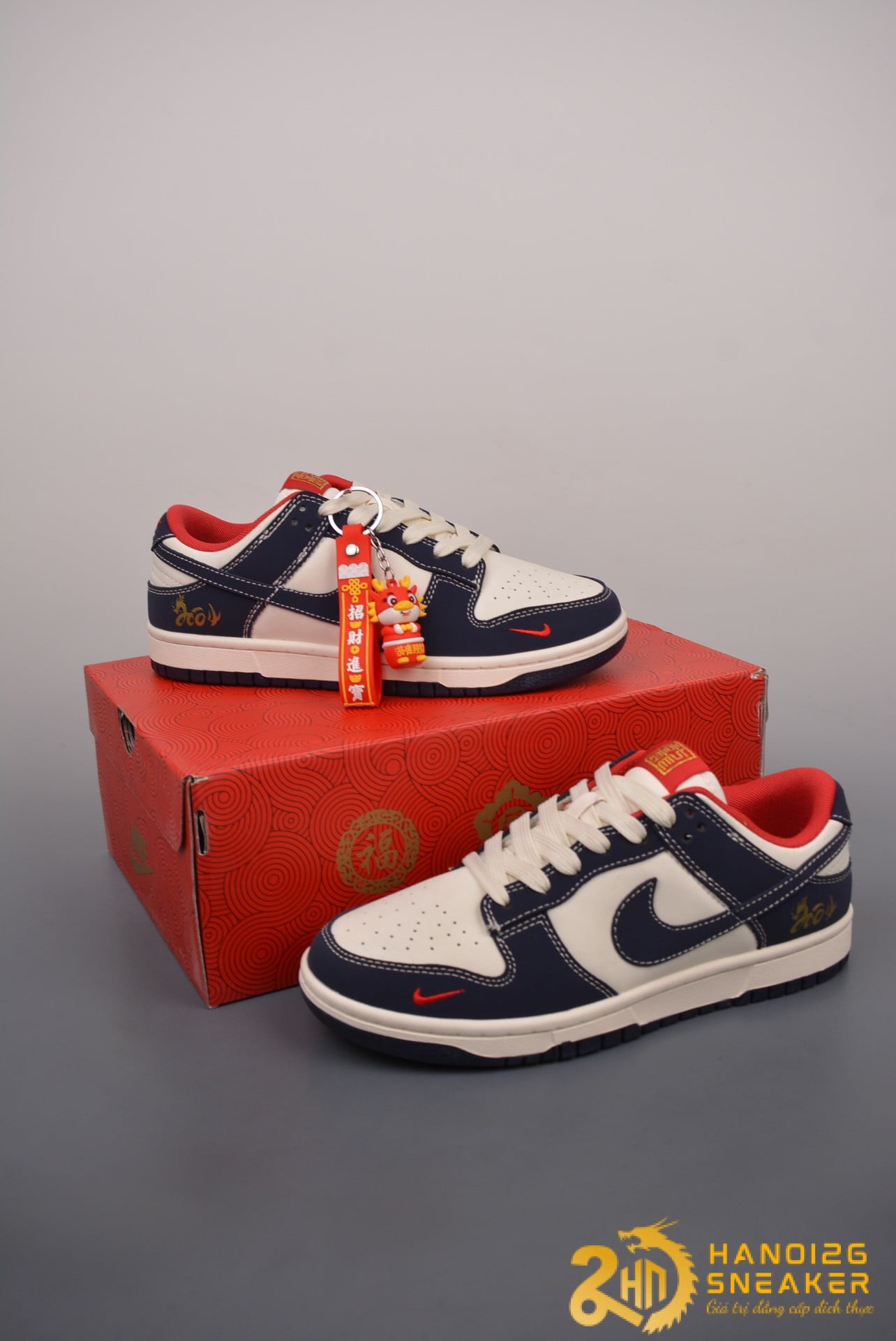 Giày Nike SB Dunk Low Year of the Dragon Dark Blue Off White Red Gold
