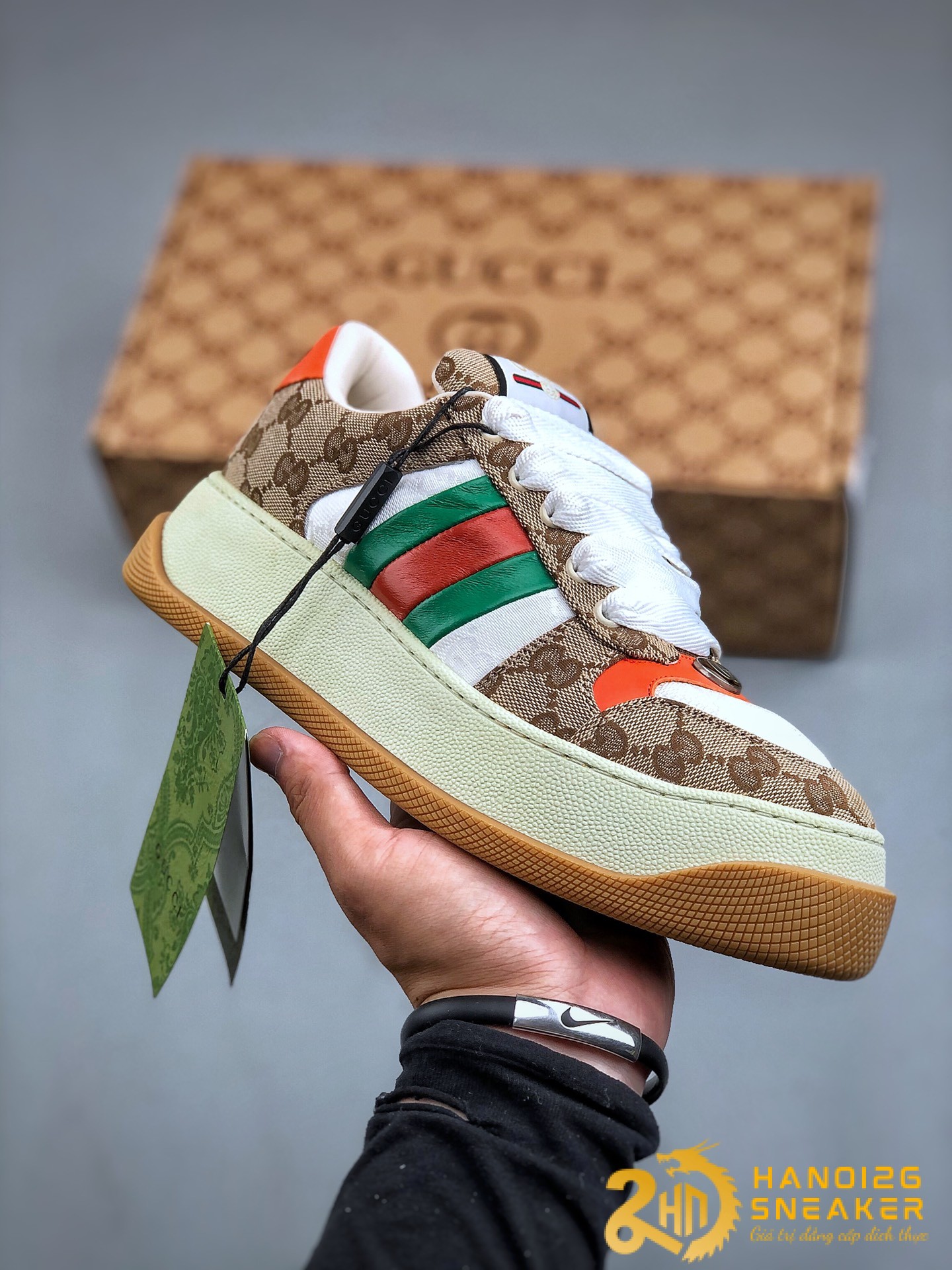 Giày Gucci GG Supreme Low-Top Canvas Brown 2024