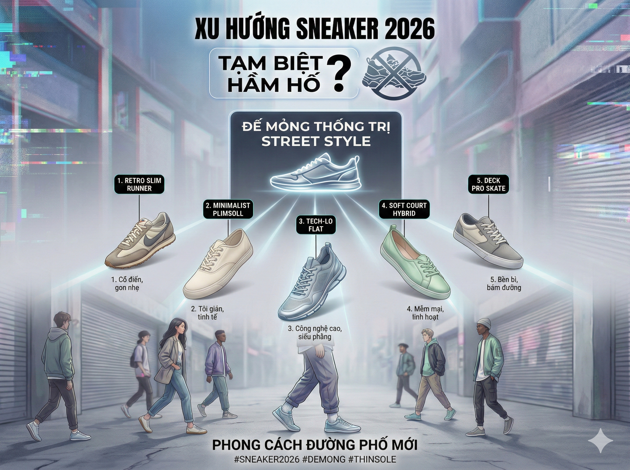 Xu hướng sneaker 2026: Tạm biệt hầm hố? Top 5 mẫu giày ‘Đế Mỏng’ thống trị Street Style